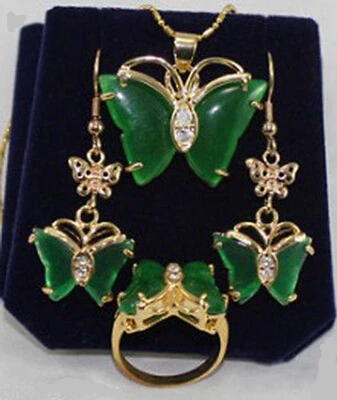 

feel shipping BJC 00002 BEAUTFUL GREEN BUTTERFLY EARRINGS RINIG NECKLACE SETS