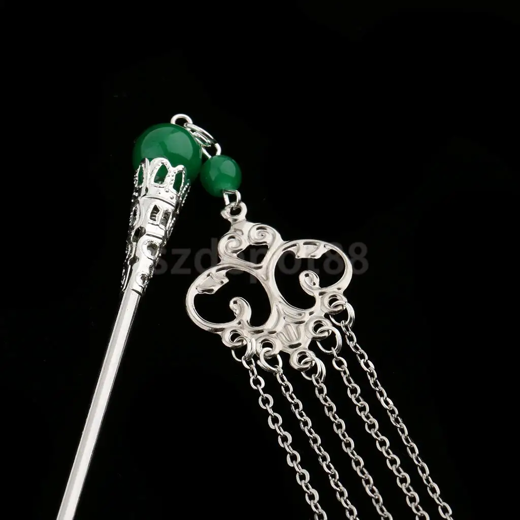 Solid Metal Tasel with Beads Stick Pin Hanfu Dress Ancient Chinese Cosplay Drama Girls Cute Hair Pin