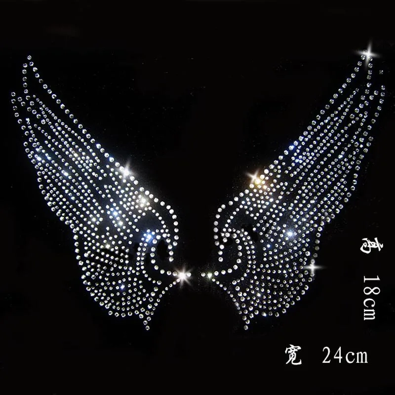 

23*23cm Angel wing bling stone crystal hotfix rhinestones motif heat transfer design iron on flower for clothes/garment/ dress