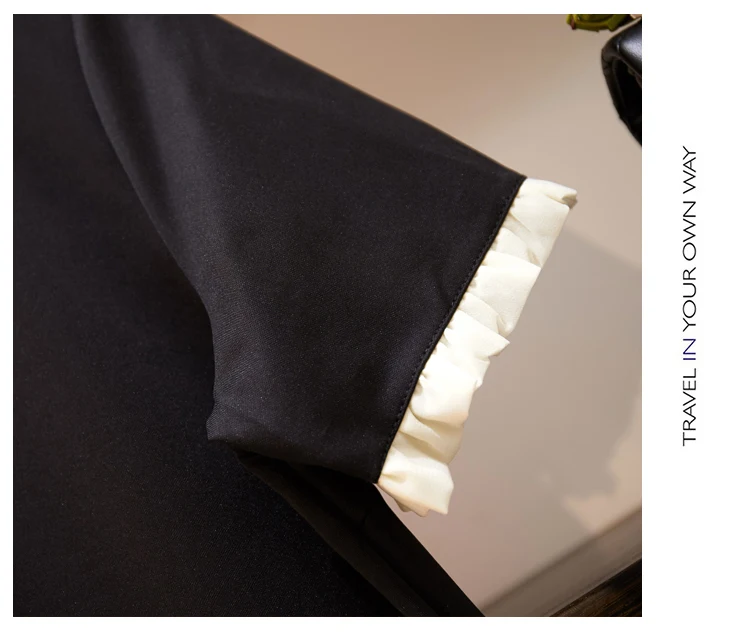 Маленькое черное платье 4XL большой размер короткий рукав сарафан для женщин; большие размеры agaric оборками Элегантный тонкий повседневное