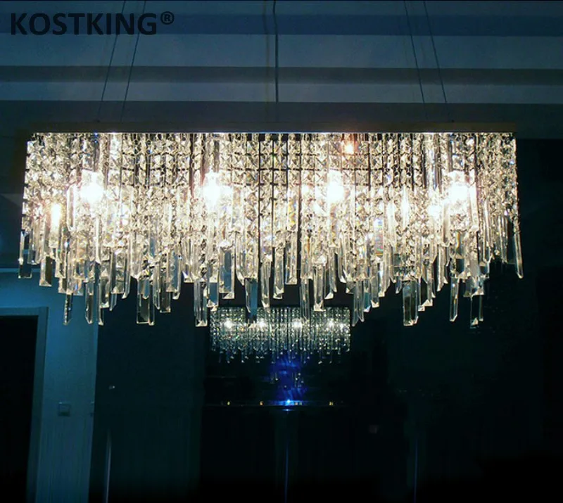 

Modern Chinese simple fashion creative rectangular K9 crystal LED chandelier bar restaurant lighting Ceiling Lamp LED Fixture