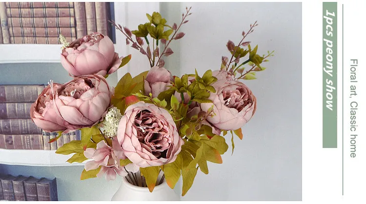 Flone European Artificial Peony Flower Bouquet Simulation Silk Flower Fake Peony Wedding Home Party Decor Arrangement Floral (22)