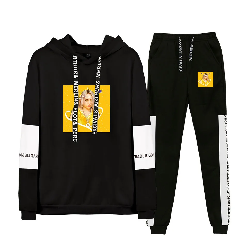 Новинка billie eilish, толстовка с капюшоном, женская модная толстовка с капюшоном, свитшоты+ спортивные штаны, костюмы, Осень-зима, теплый черный пуловер