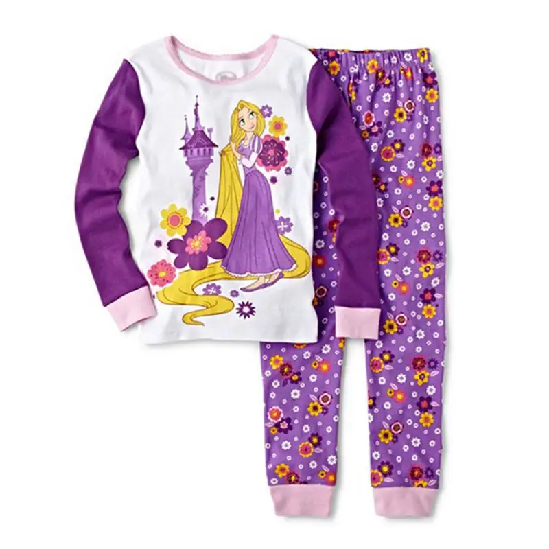 

New purple girls princess Pyjamas kids long sleeve cotton tops+pants 2pc pijama children pajamas pijamas kids Sleepwear L010