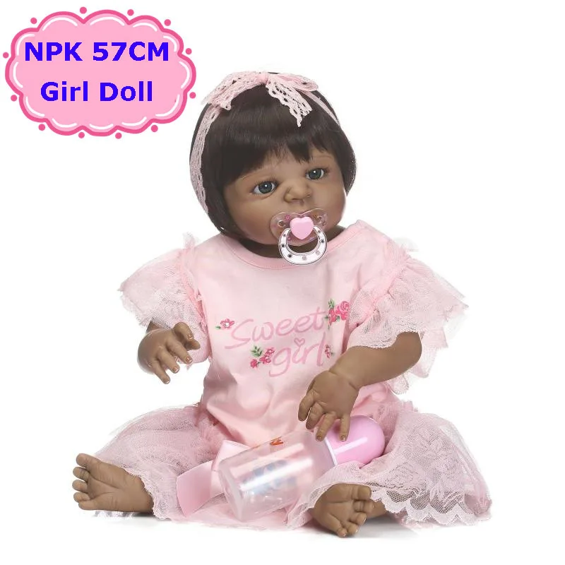 New 57cm NPK Full Body Silicone Bebe Reborn Doll Toys Alive Black Girl Doll Lovely Kids Toys Hot Birthday Brinquedos For Girls full-silicone-baby : image New 57cm NPK Full Body Silicone Bebe Reborn Doll Toys Alive Black Girl Doll Lovely Kids Toys Hot Birthday Brinquedos For Girls full-silicone-baby