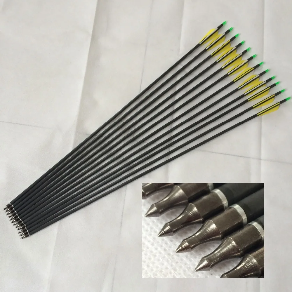 archery carbon arrows 30" length hunting compound bow arrows with 100 grain arrow tips