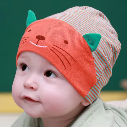 DreamShining Хлопок Хорошенькая детская шапка кошка полосатая шапочка Кепки зимняя одежда для детей ясельного возраста для новорожденных детей девочки-мальчики Шапки аксессуары - Цвет: Orange