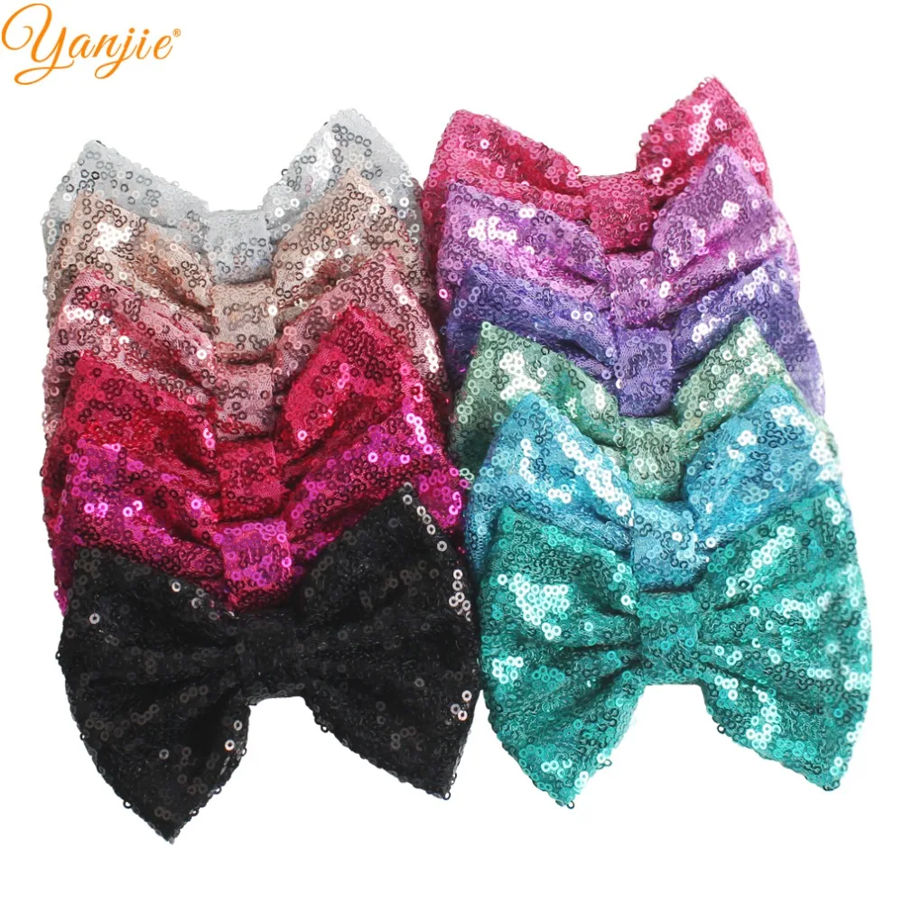 DHL 300pcs/lot 5" Sequin Bow Girls Solid Glitter Knot Hair Bow For Kids 2022 DIY Hair Bow Headband Girls Hair Accessories