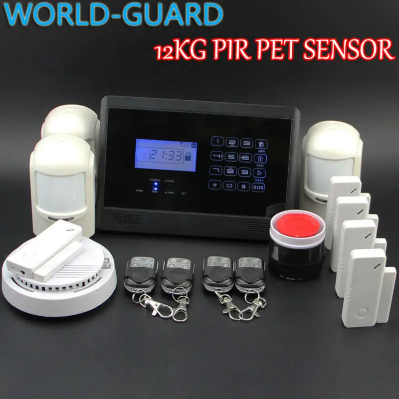 English Spanish French Voice Wireless GSM Alarm system Home security Alarm systems LCD Keyboard Sensor Smoke Detector
