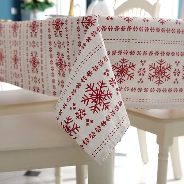 

New Year Tablecloth Red Snowflakes Christmas Pattern Table Cloth Wedding Decoration Banquet Washable Table Cover Textiles