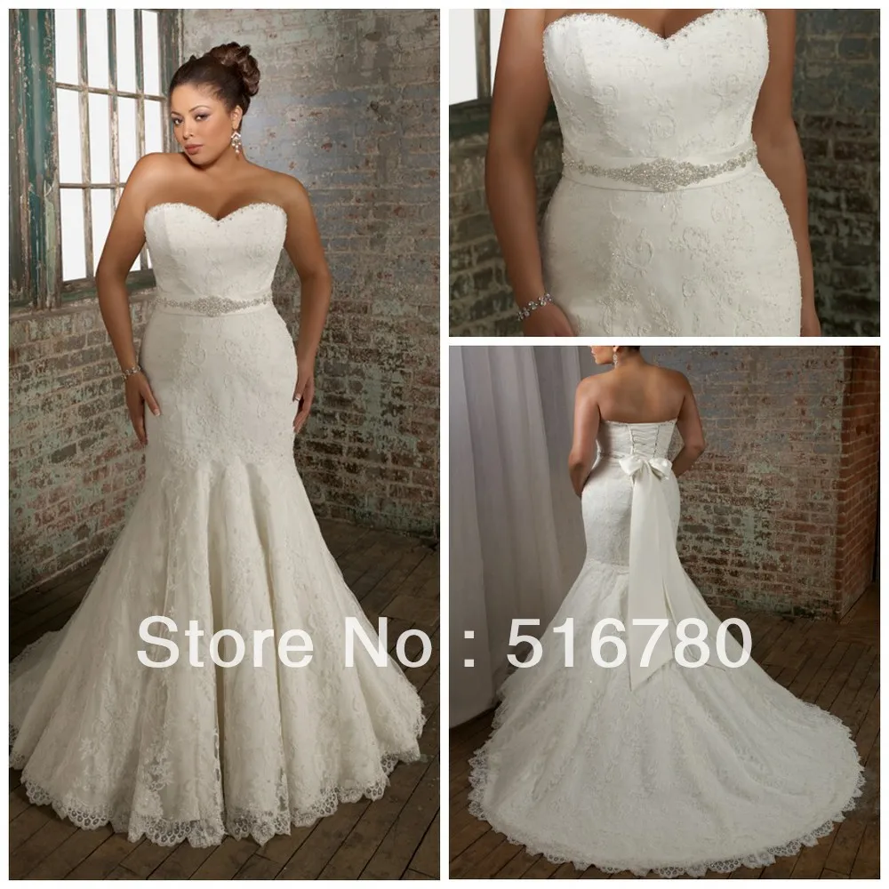 Fast Delivery High Quality Straplss Mermaid Lace Plus Size Wedding