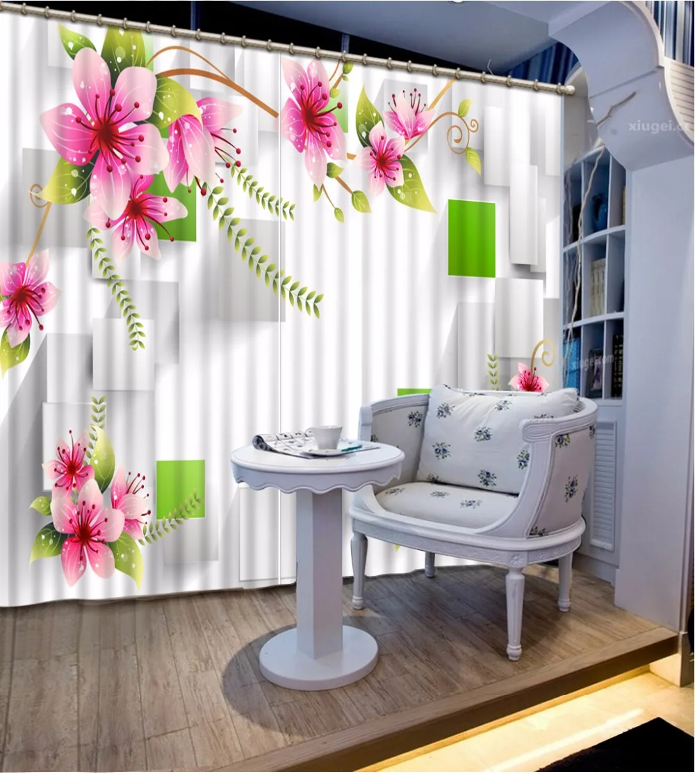 New Custom 3D Beautiful Blackout Curtain Plaid Flowers Curtain For