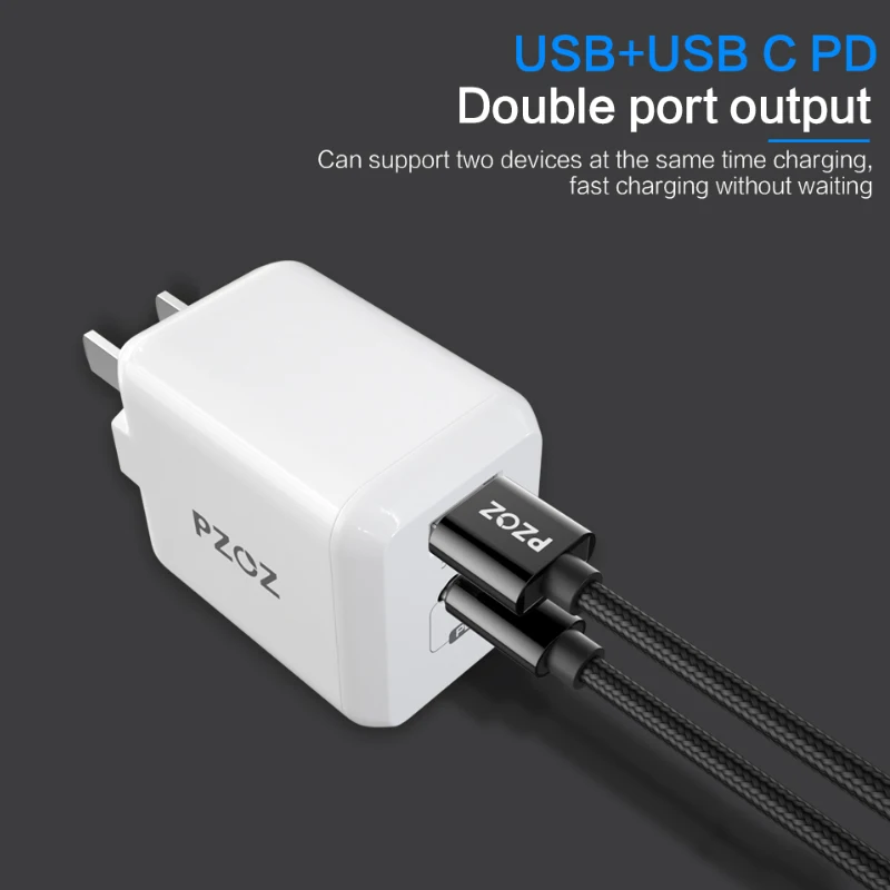 PZOZ PD USB 29W Fast Charger adapter For Apple iphone X 8 Plus Type c usb-c Lightning Charge cable Fast charging Dual usb c 3.1