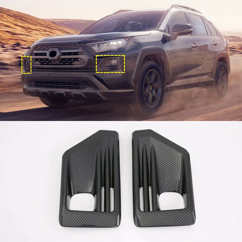 

1 Pair Car Front Fog Light Cover For Toyota RAV4 2019 2020 ABS Carbon Fiber Front Fog Light Lamp Cover Trim