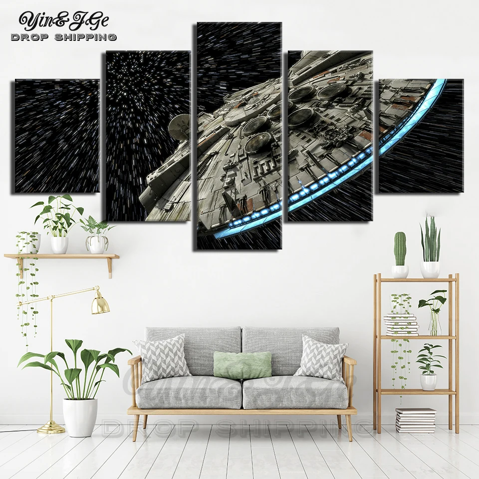 

Kids Room Wall Decor Art Canvas Painting 5 Pieces Star Wars Destroyer Millennium Falcon Modular Movie Poster Picture HD Printed