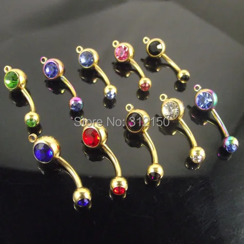 50pcs/lot vertical hoop add your own charm Double Crystal CZ Belly Ring mixed Colors Body Jewelry Navel ring |