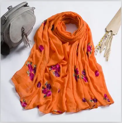 Зимний вышитый шарф из вискозы с цветочным принтом шаль из напального хлопка шарфы и палантины Foulard Sjaal мусульманский хиджаб - Цвет: 6