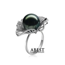Grande 10-11mm Tahitian Natural Negro Perla de Tahiti Perlas de Plata de Ley Anillo de Plata Grande Mujeres Compromiso de La Boda de Novia anillo