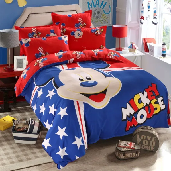 Набор пододеяльников с изображением Микки Мауса, Минни Маус, Винни, набор из 3 или 4 предметов, набор постельных принадлежностей для детей, декор для спальни - Цвет: Blue and red mickey