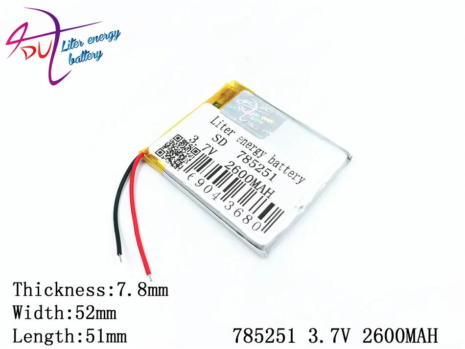 3 7 V 2600 mah 785251 литий-полимерный Li-Po Перезаряжаемые Батарея для DIY Mp3 MP4 MP5 gps площадку