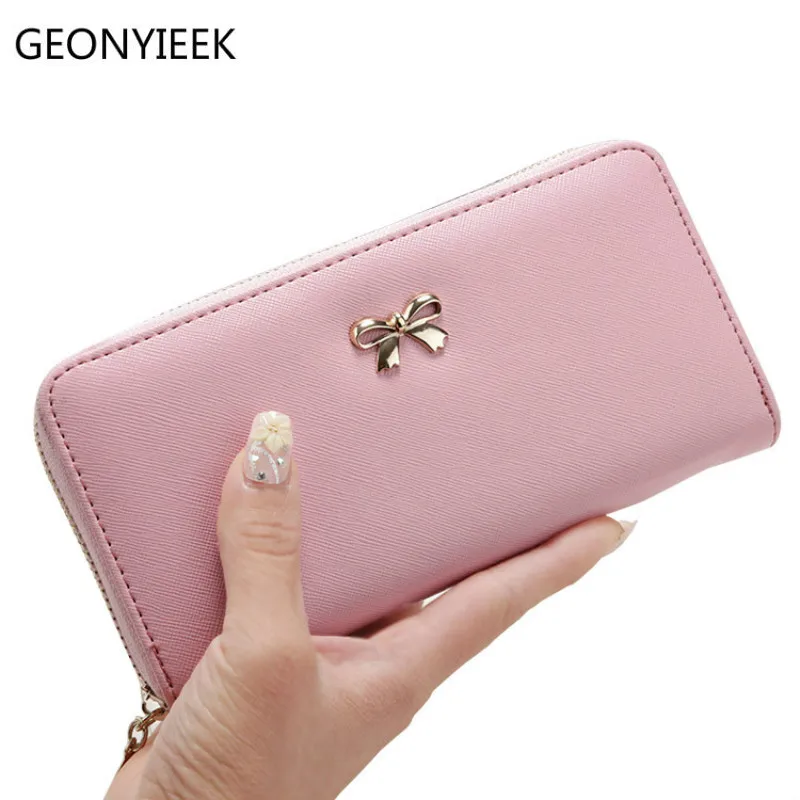 2018 Women Long Clutch Wallets Female Fashion PU Leather Bowknot font b Coin b font Bag