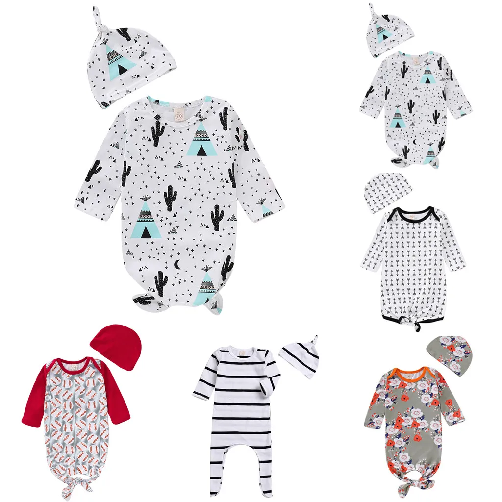 Striped Hat /… Newborn Baby Girl Floral Sleeping Gown,Swaddle Sack Coming Home Outfit Sleepwear Romper Sleeping Bags Clothes