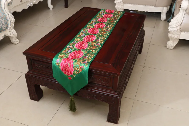 Fine Embroidery Peony Table Runners Luxury Cover Cloth Chinese style Dining Table Pads High End Silk Brocade Coffee Table Cloth Fine Embroidery Peony Table Runners Luxury Cover Cloth Chinese style Dining Table Pads High End Silk Brocade Coffee Table Cloth