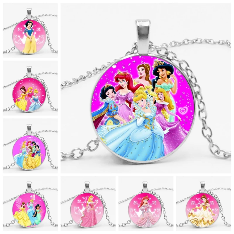 

Hot! 2019 New Women's Long Chain Jewelry Necklace Crystal Glass Round Cinderella Princess Elsa Anna Snow Queen Pendant Girl