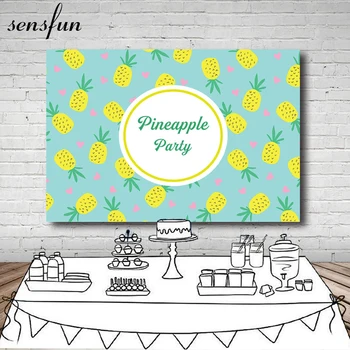 

Sensfun Mint Green Yellow Pineapple Party Backdrop Baby Shower Birthday Party Backgrounds For Photo Studio 7x5FT Vinyl
