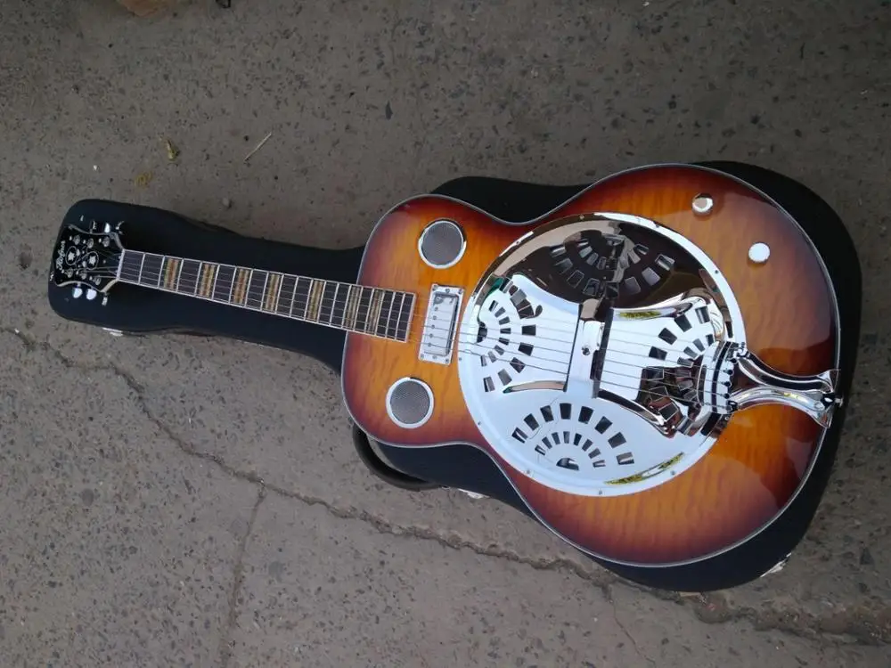 

free shipping Guitarra Vintage Sunburst Hofner Dobro Resonator Steel Guitar metal top Mini Humbucker best quality guitar