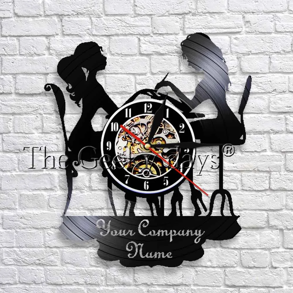 

Custom Wall Clock Salon Company Name Vinyl Record Wall Clock Modern Design Personality Wall Decor For Beauty Nail Salon