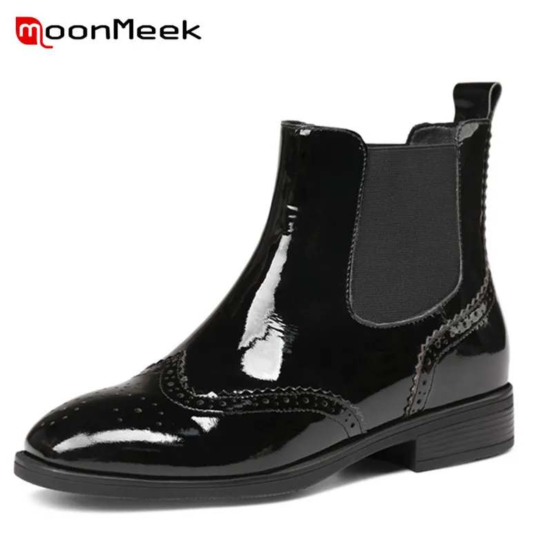 

MoonMeek hot sale 2018 ladies genuine leather boots fashion autumn winter women WOMEN boots funk cool low heel ankle boots