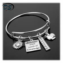 Bracelets ajustables pour femmes, pour enseignants, graine de plante de connaissance, lettres inspirées, bijoux, cadeaux de fête des enseignants