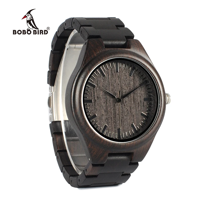 Original BOBO BIRD L-H05 Handmade Retro Design Wholesale Ebony Wooden Watches Men with Anti-allergy Clasp Japan Quartz Saat