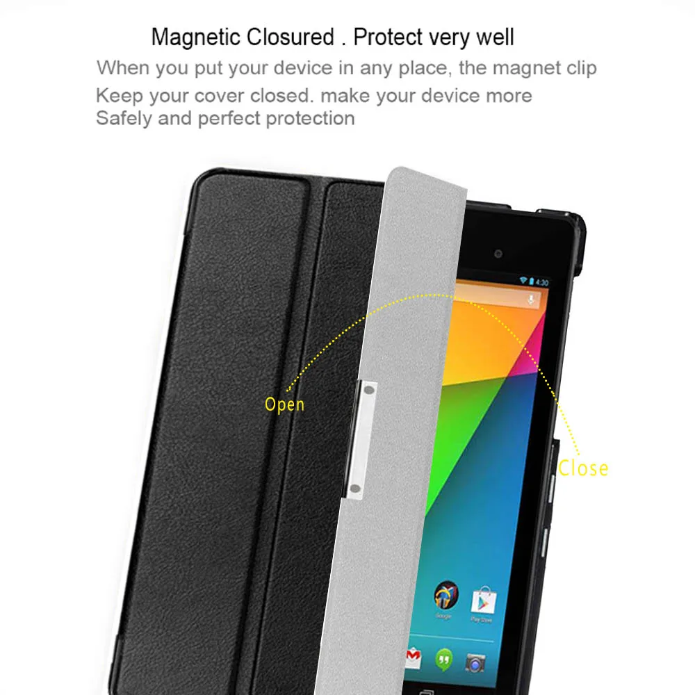 Ультратонкий складной чехол-книжка из искусственной кожи для Google Nexus7 2013, флип-чехол для планшета, подставка для Nexus 7 2nd, Автоматический Режим сна/пробуждения+ пленка+ ручка