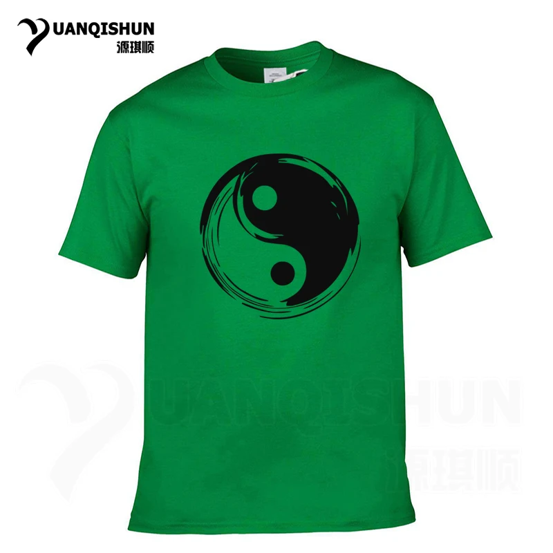 YUANQISHUN модные летние брендовые футболки мужские топы китайские Tai Chi Yin Yang мужские футболки с принтом Удобные Хлопковые футболки - Цвет: Зеленый