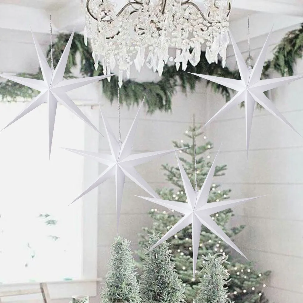 Holibanna Colgante De Papel Estrella Linterna Techo Parpadeo Pentagrama Pantalla Navidad Boda Fiesta Ornamento 30CM 5pcs