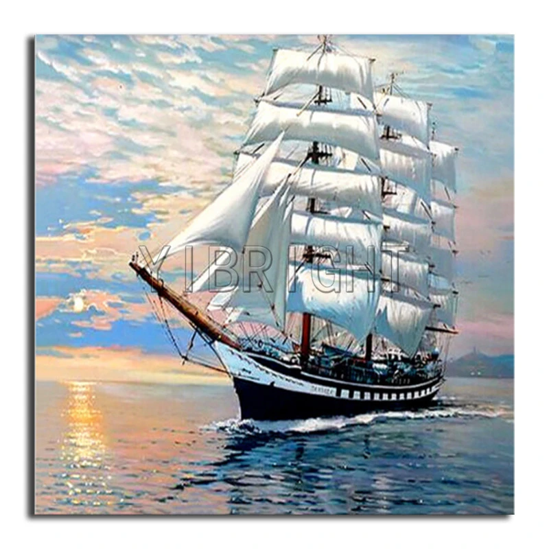Diy 3d Berlian Mosaik Laut Kapal Perahu Layar Penuh Putaran Lukisan Berlian Penuh Persegi Berlian Bordir Cross Stitch Landscape Berlian Lukisan Cross Stitch Aliexpress