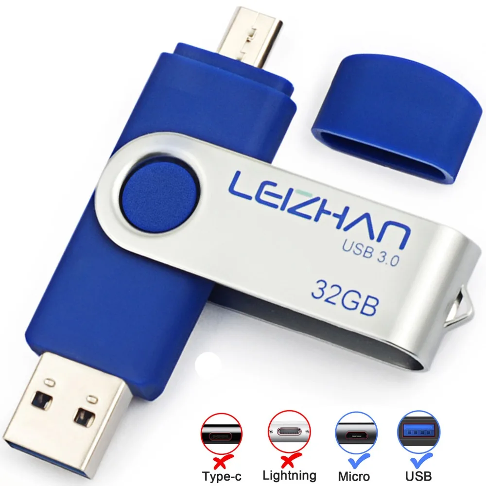 LEIZHAN 128 ГБ флеш-накопитель USB 3,0 Микро Флешка фото палка для samsung Galaxy S7/S6/S5/S4/S3 64 ГБ 32 ГБ 16 ГБ 8 ГБ карта памяти