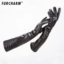 Модные Новые вечерние зимние длинные женские теплые длинные перчатки из натуральной кожи специальное предложение