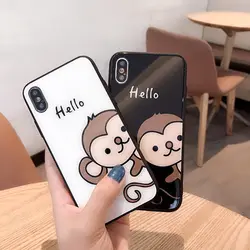 Чехол для iPhone 7 для телефона 6 S 6 8 X XR XS Max Cute monkey для iPhone X XR 7 8 6 S Plus модный стеклянный чехол для пары стильная сумка для телефона