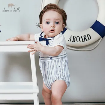 

DBH10815 dave bella summer new born baby boy short sleeve romper infant jumpsuit children boutique striped romper 1 piece