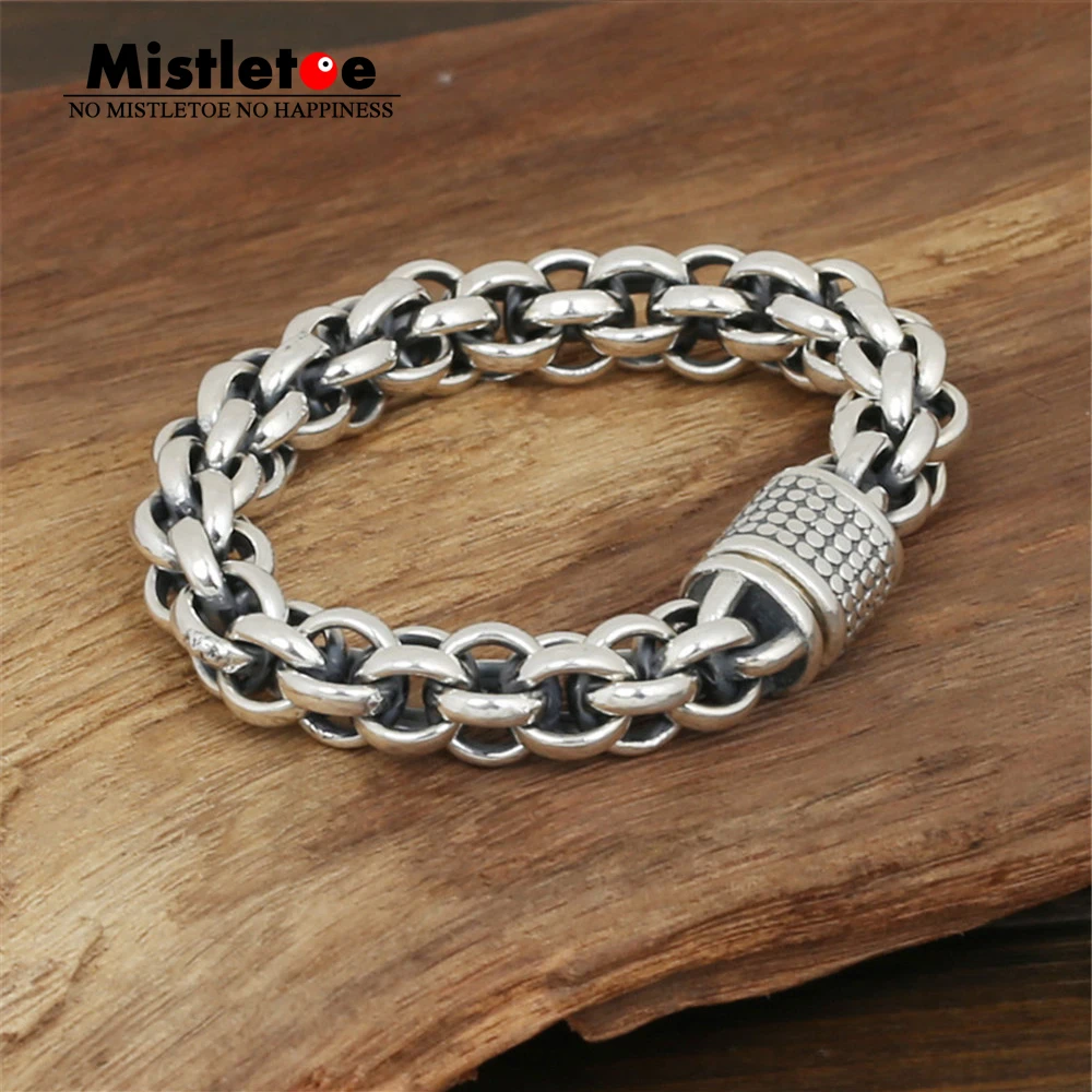 

Authentic 925 Sterling Silver Vintage Retro Punk Locomotive Link Bracelet 20cm For Women & Men Jewelry