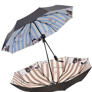 

Pure and fresh cat pattern rain/ sun umbrella,3 Folding parasol Anti UV fashion abstract art design women sun umbrella Paraguas