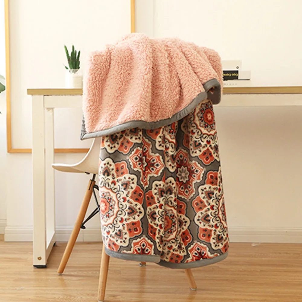 

FUNBAKY Super Soft Retro Flannel Fleece Sherpa Bohemian Couch Throw Blanket For Sofa Portable Car Travel Cover Blanket