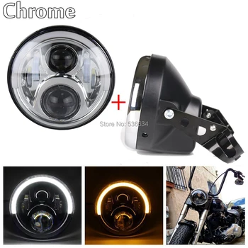 

7 Inch Chrome Projector Led Headlight with Halo Ring Color White-Amber & Lamp Shall for Motor Softail Slim