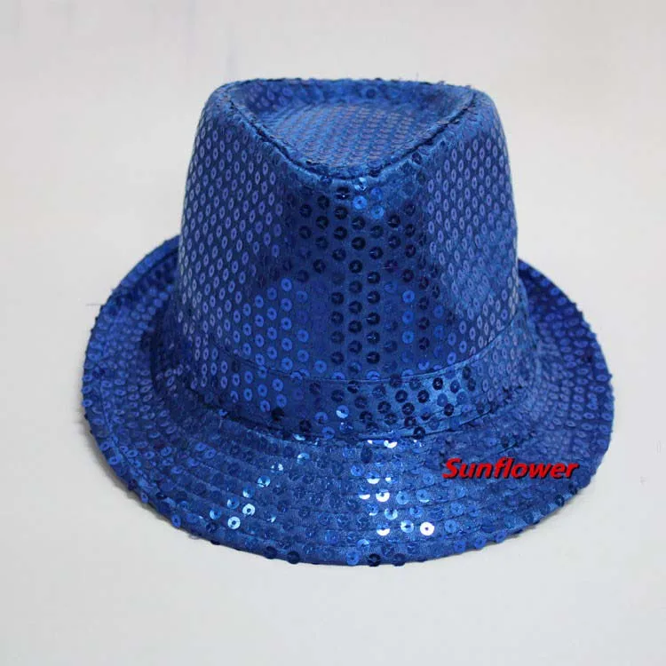 Блестящая шляпа Федора для мужчин, для женщин, унисекс шляпа для джаза для взрослых Танцевальная вечеринка Хэллоуин Рождество - Цвет: navy blue