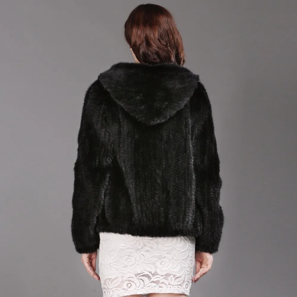 Cheap New Fashion Women Knitted Real Mink Fur Hooded Coat Genuine Mink Fur Jacket Winter Mink Fur Outwear 100% Natural Mink Fur Coats 5