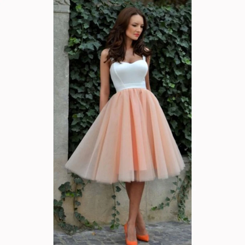 peach and white dress