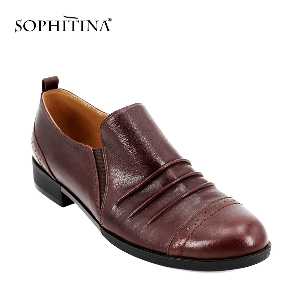 

SOPHITINA Oxford Brand lady Casual Pumps Sheepskin Soft Low Heels Retro Round Toe Slip-On Shoes Handmade Women Office Shoes D039